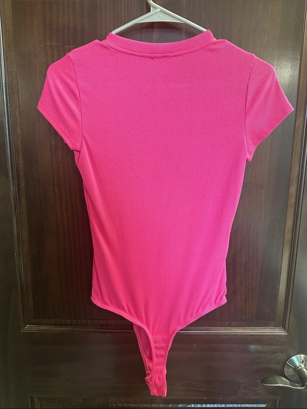 Blue Rain Hot Pink Ribbed Short Sleeve Bodysuit size SMALL 💕